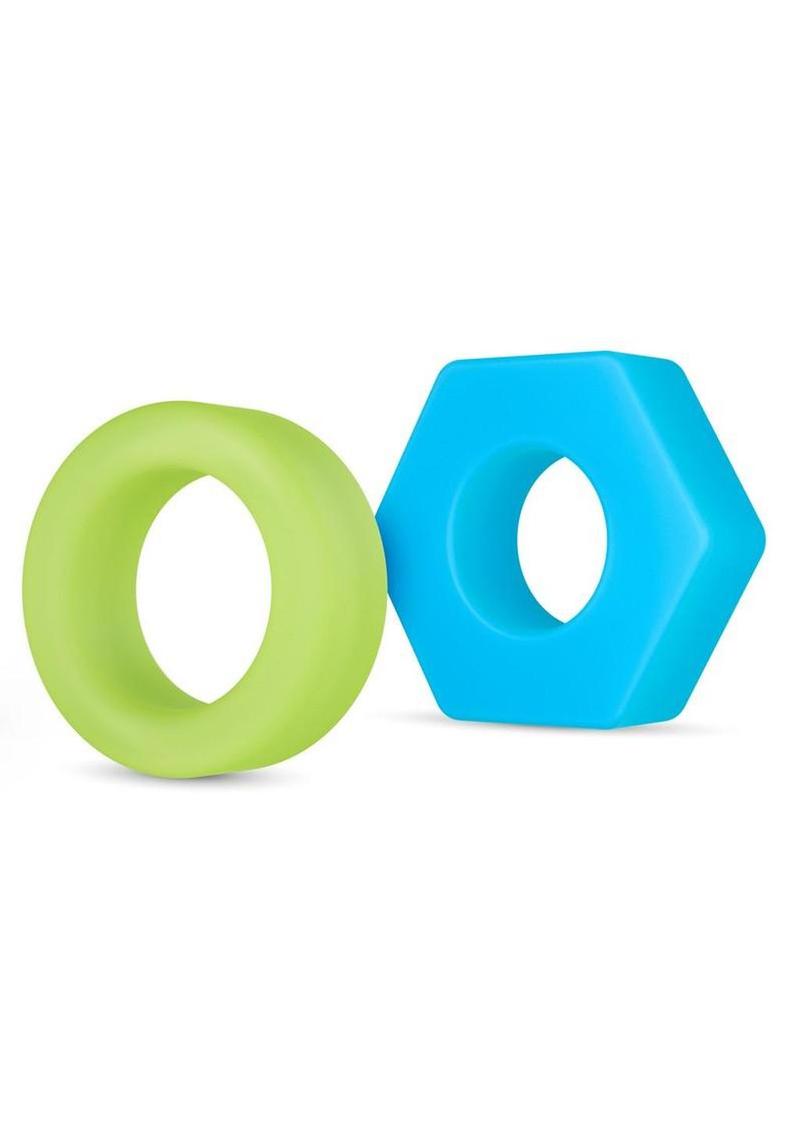 Performance Plus Flash Silicone Glow In The Dark Cock Ring - Glow In The Dark/Multicolor - 2 Piece/Set