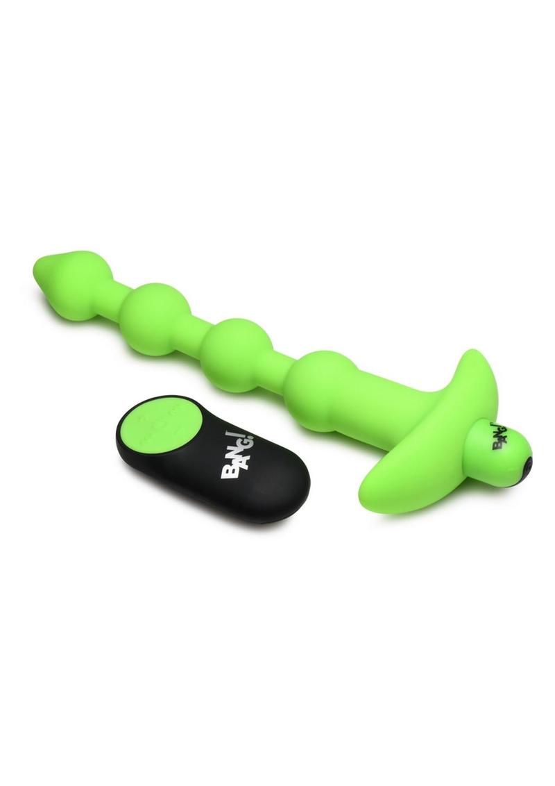 Bang! 28x Glow In The Dark Silicone Rechargeable Anal Beads with Remote - Glow In The Dark/Green