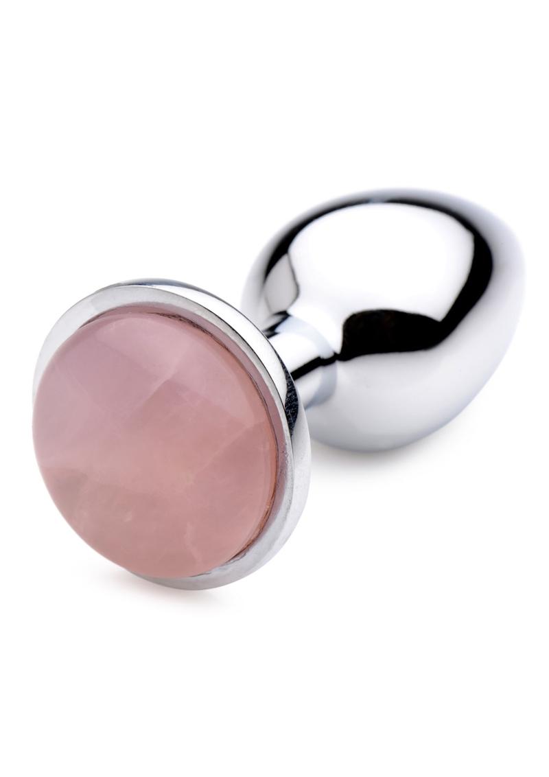 Booty Sparks Gemstones Rose Quartz Anal Plug - Metal/Pink - Small