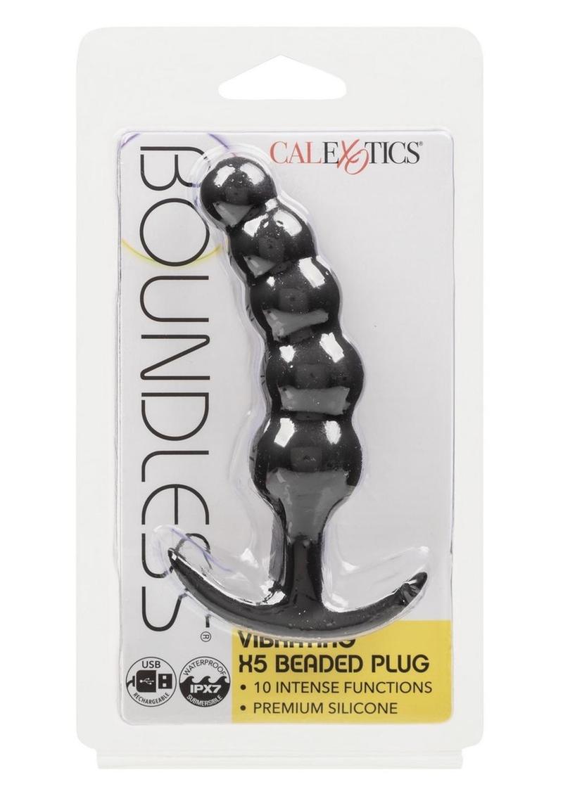 Boundless Vibrating X5 Beaded Plug Rechargeable Silicone Anal Plug - Black