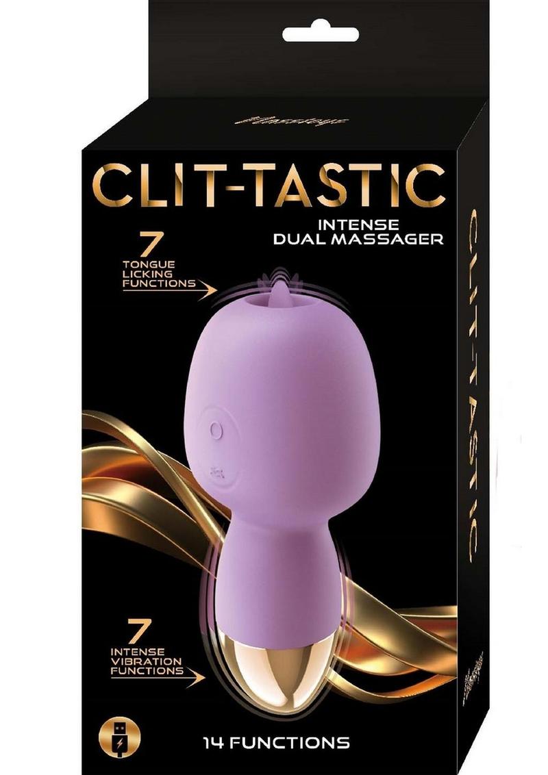 Clit-Tastic Intense Dual Massager Rechargeable Silicone Vibrator with Clitoral Stimulator - Lavender/Purple