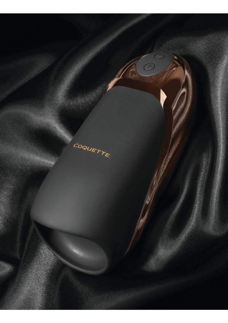 Coquette The Hedonist Rechargeable Silicone Stroker - Black/Gold