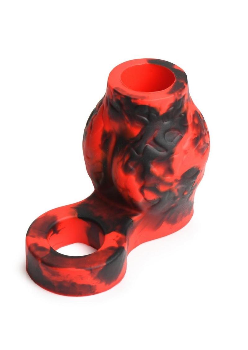 Creature Cocks Hell Hound Silicone Penis Sleeve and Ball Stretcher - Black/Red - Medium