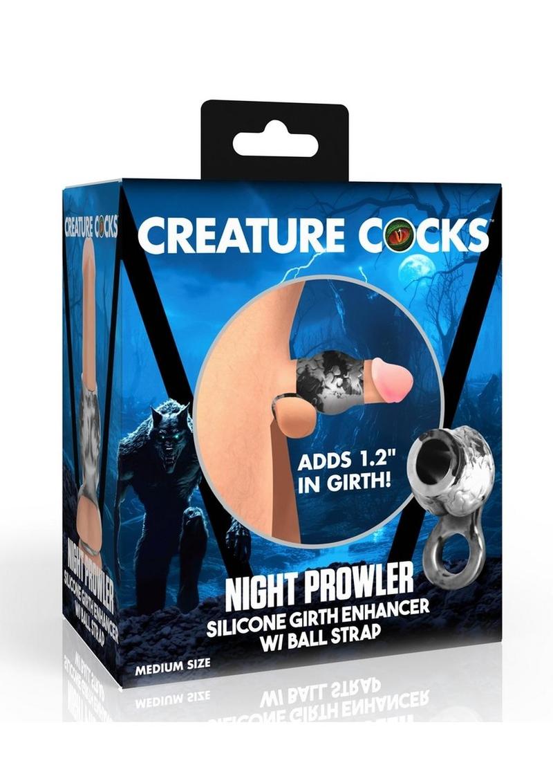 Creature Cocks Night Prowler Silicone Penis Sleeve and Ball Stretcher - Black/Silver - Medium