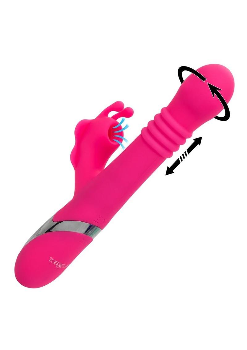 Enchanted Kissing Butterfly Rechargeable Silicone Thrusting and Rotating Vibrator with Clitoral Stimulator