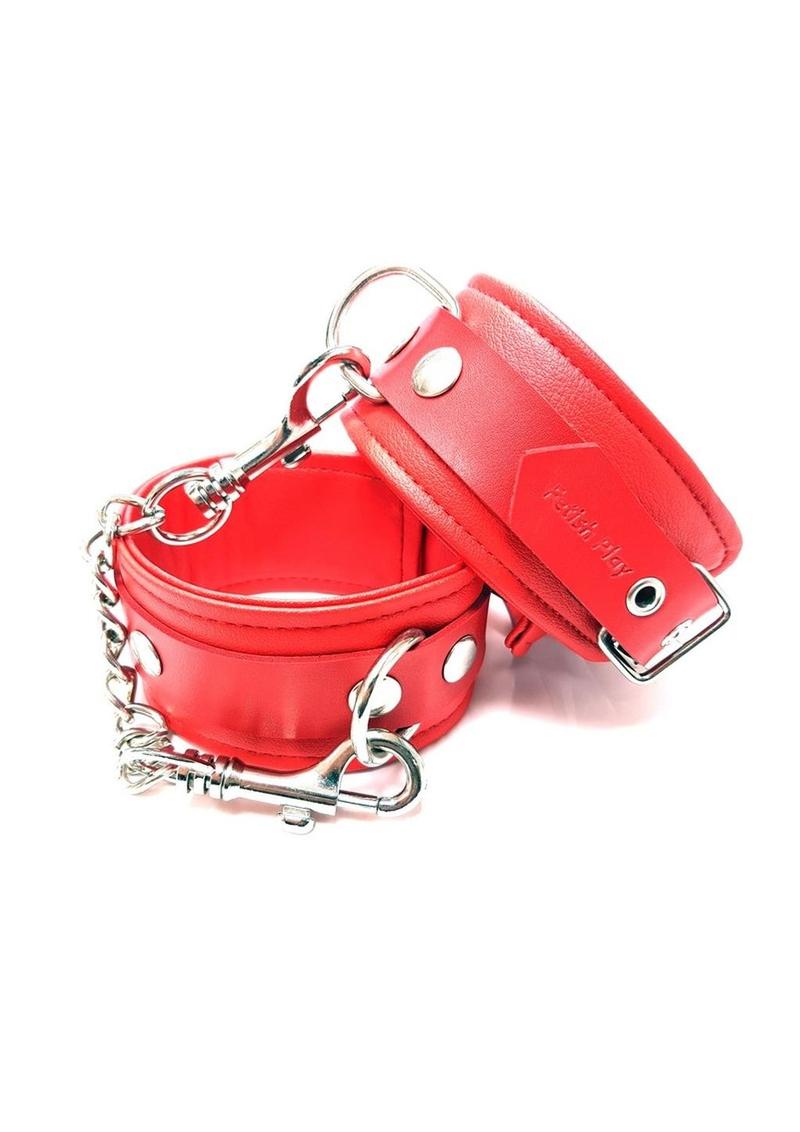 Fetish Play Ankle Cuffs Vegan Leather - Red