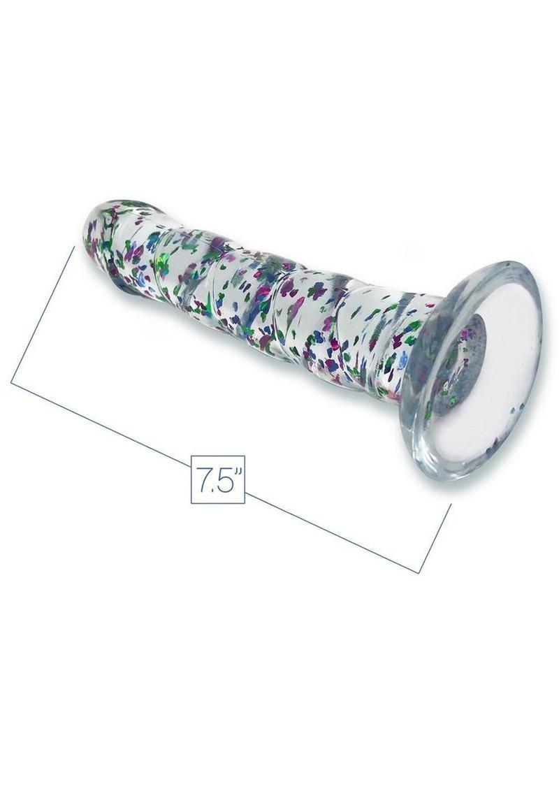 Glittergasm Swirl Clear Dildo with Suction Cup - Blue/Purple/Violet Glitter