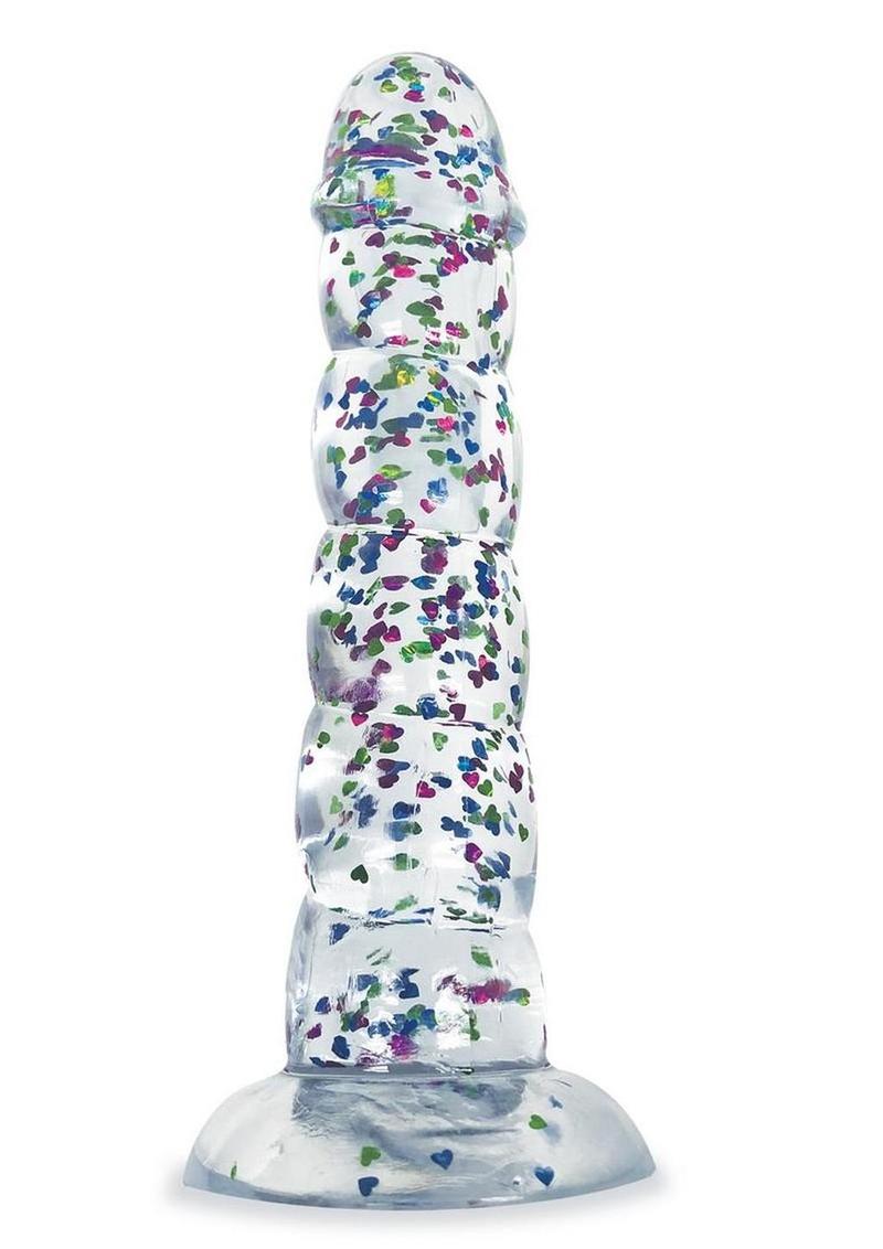 Glittergasm Swirl Clear Dildo with Suction Cup - Blue/Purple/Violet Glitter - Blue/Purple