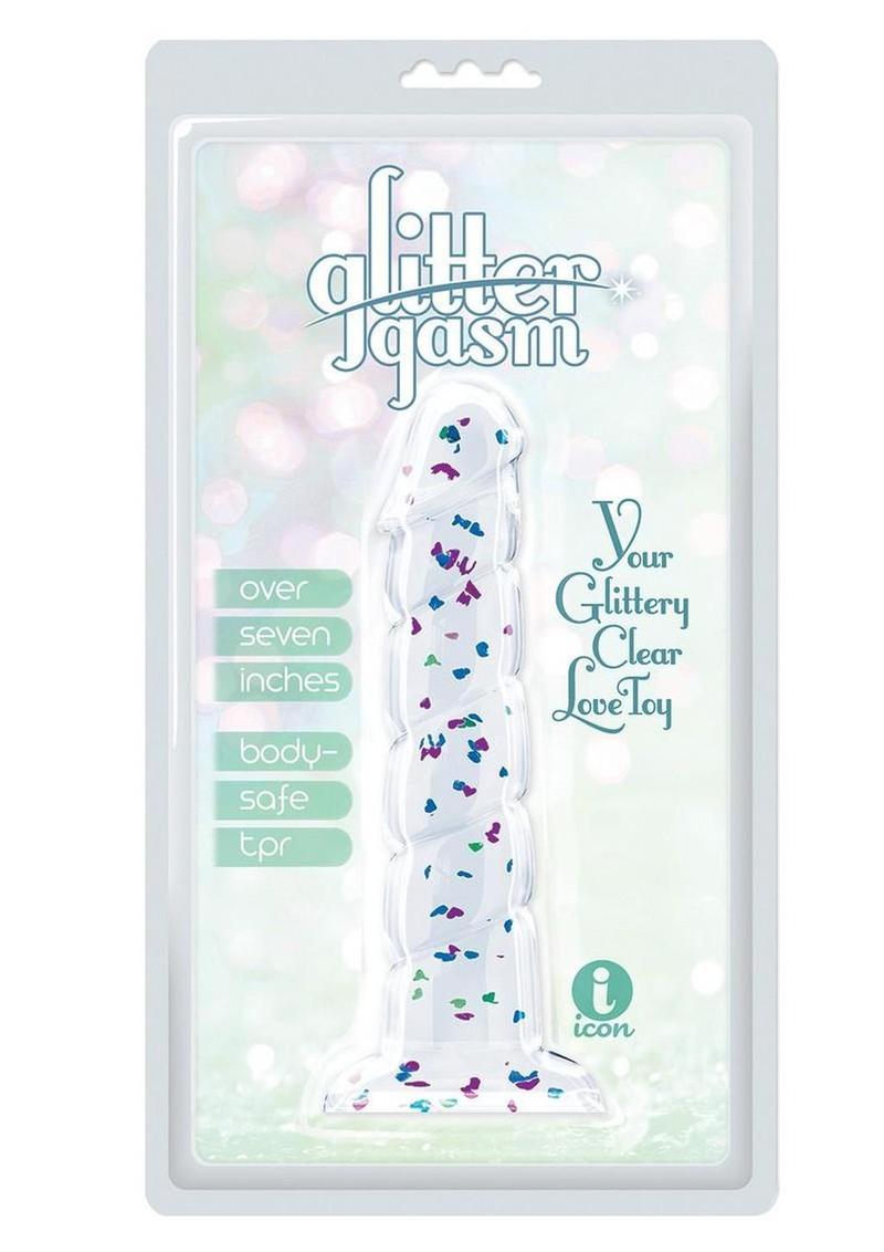 Glittergasm Swirl Clear Dildo with Suction Cup - Blue/Purple/Violet Glitter - Blue/Purple