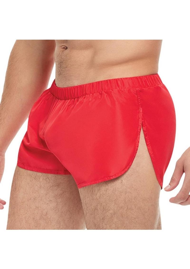 Goal Line Extreme Split Booty Shorts - Red - Medium/Small