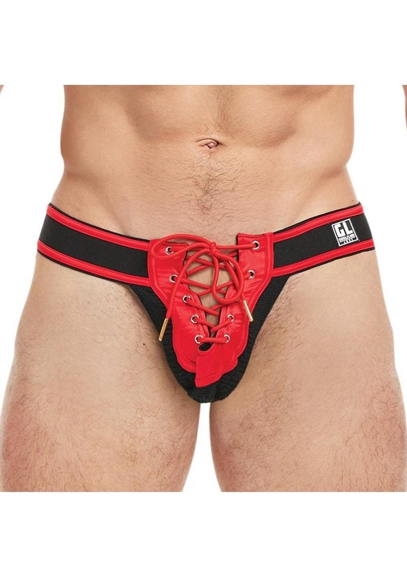 Goal Line Lace-Up Jockstrap - Red - Large/XLarge