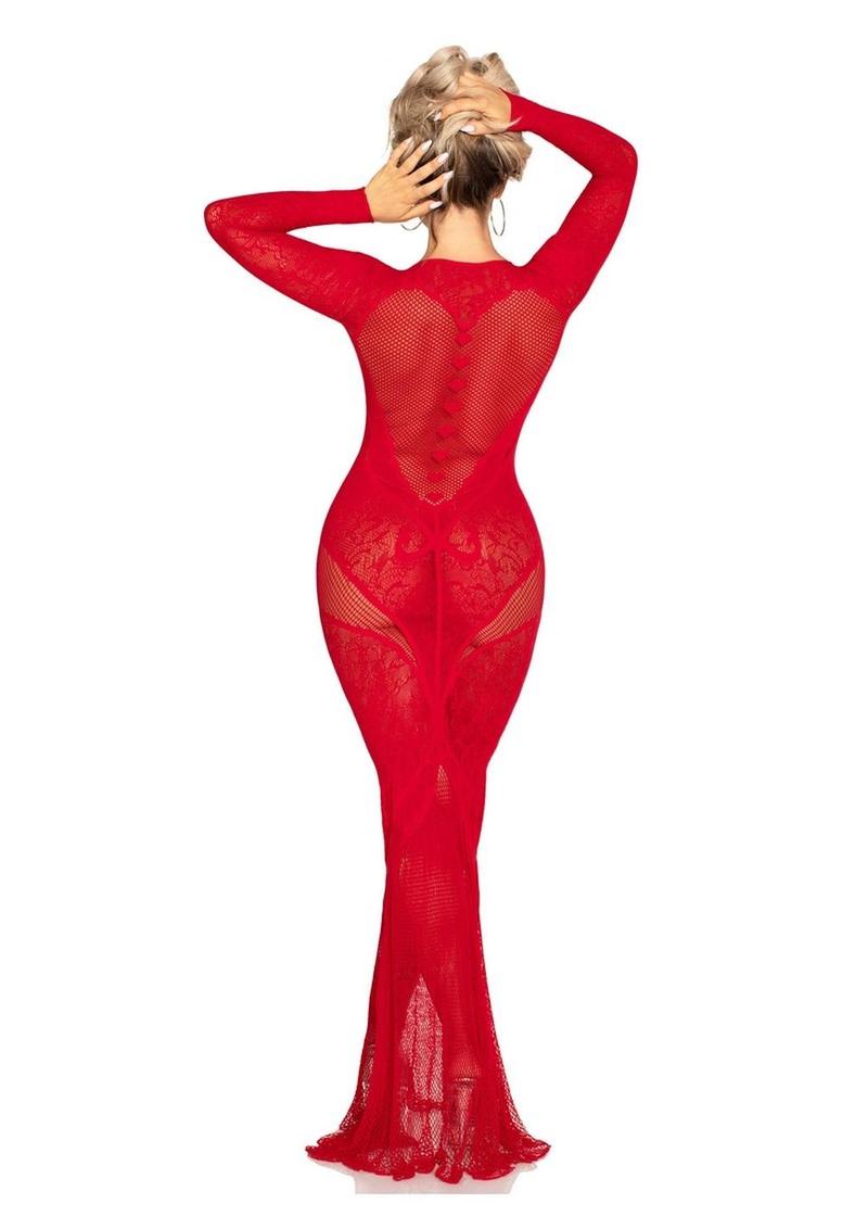 Leg Avenue Lace and Net Body Con Gown with Heart Keyhole Detail