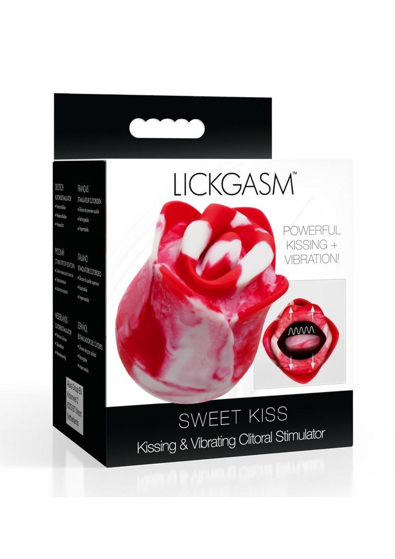 Lickgasm Sweet Kiss Kissing and Vibrating Rechargeable Silicone Clitoral Stimulator - Red/White Swirl - Red/White