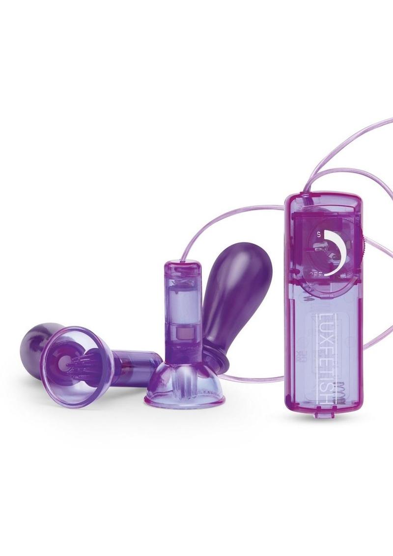 Lux Fetish Remote Control Vibrating Nipple Suckers - Purple