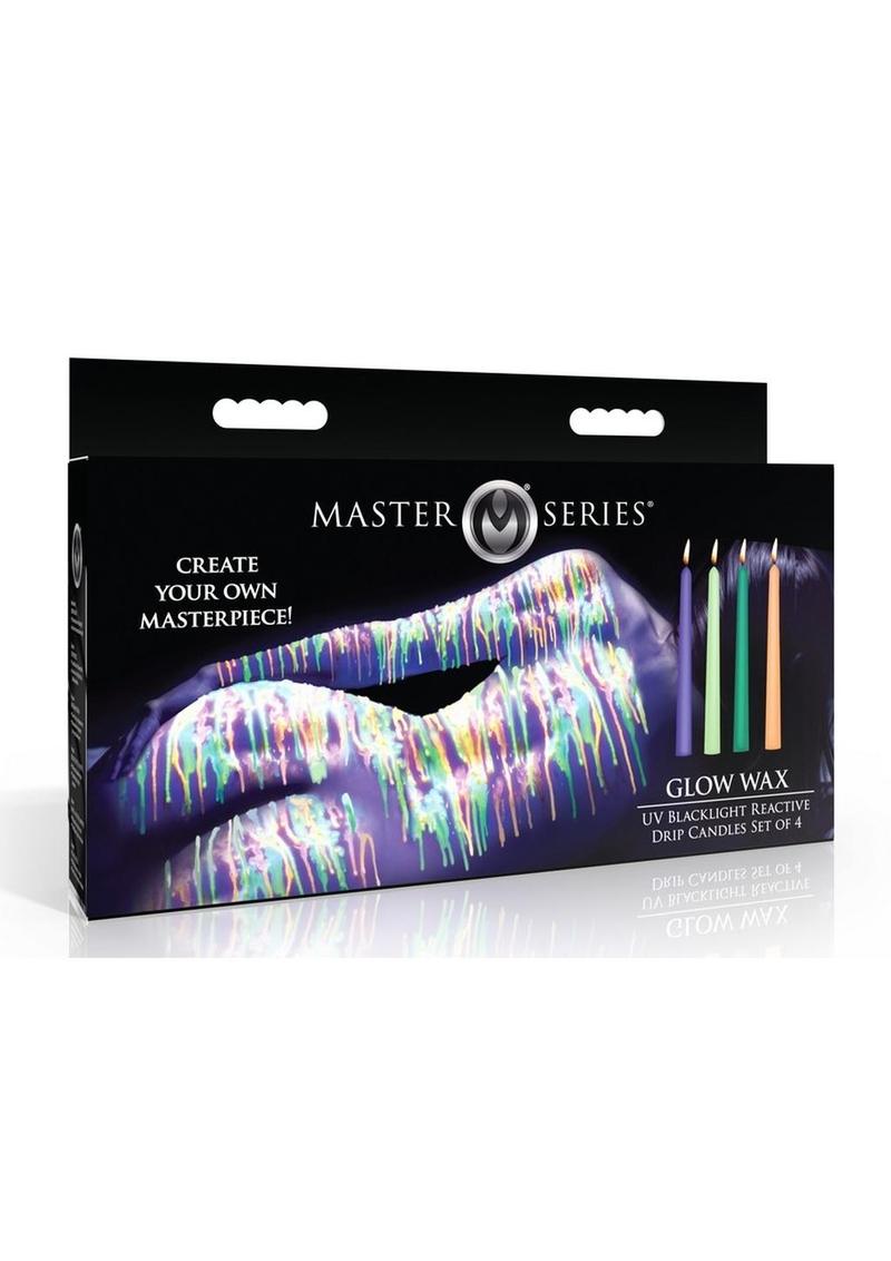 Master Series Glow Wav UV Blacklight Reactive Drip Candles - Blue/Glow In The Dark/Green/Orange/Yellow - Set Of 4