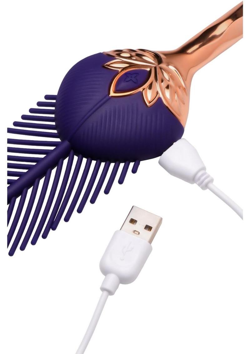 Master Series The Tickler Vibrating Rechargeable Silicone Feather Tickler - Purple/Rose Gold