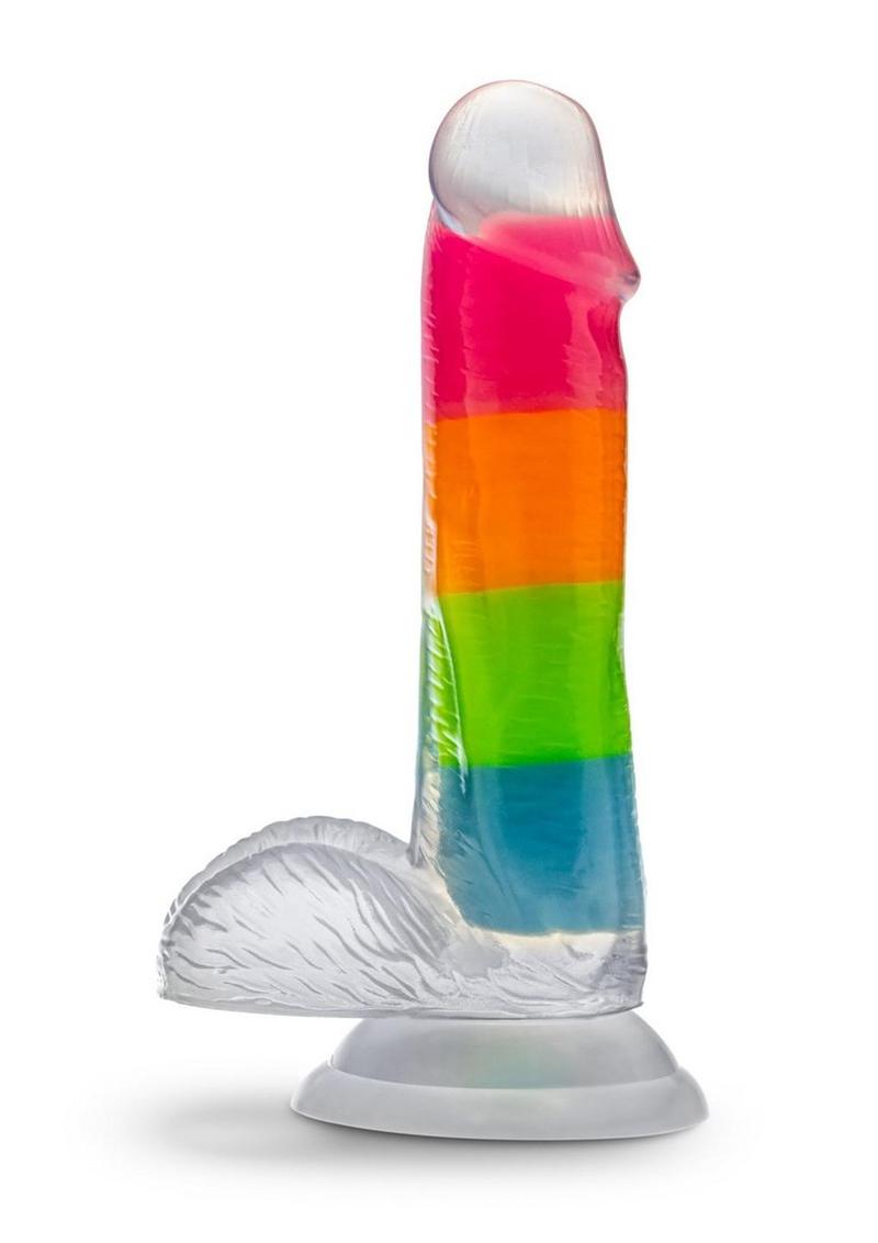 Neo Elite Glow In The Dark Silicone Rainbow Rave Dildo - Glow In The Dark/Multicolor - 6.5in