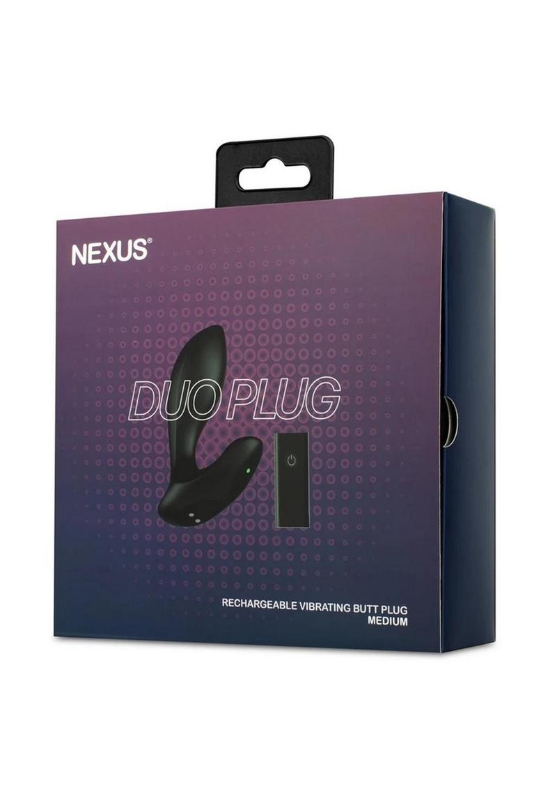 Nexus Duo Rechargeable Silicone Remote Control Butt Plug - Black - Medium