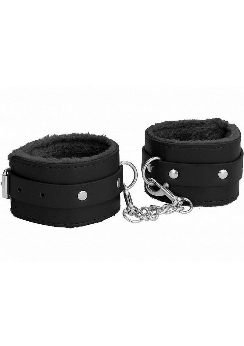 Ouch! Plush Leather Ankle Cuff - Black