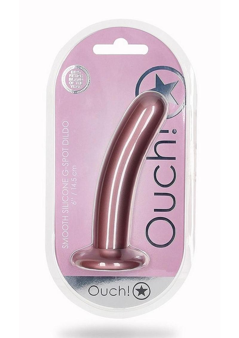 Ouch! Smooth G-Spot Silicone Dildo 6in - Metallic - Rose Gold