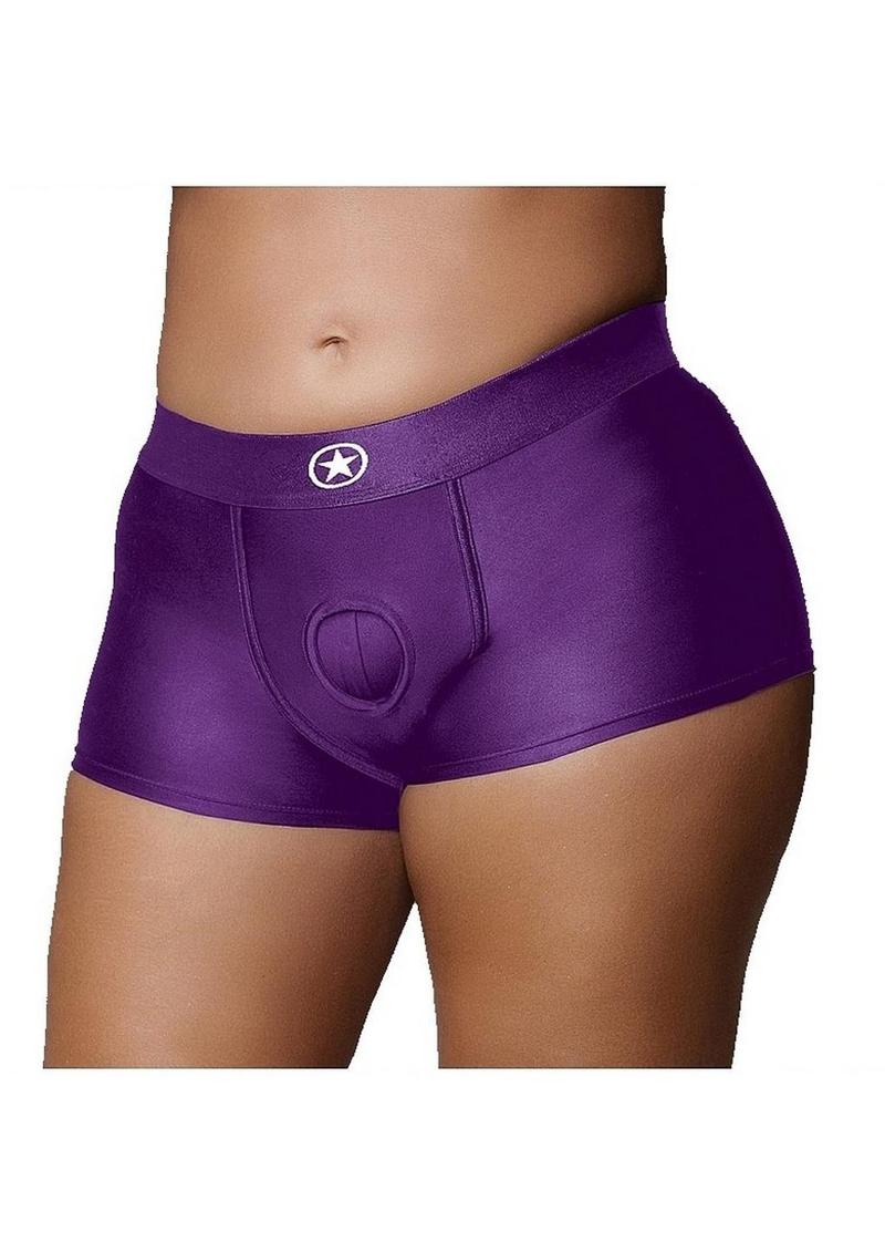 Ouch! Vibrating Strap-On Boxer Rechargeable - Purple - XLarge/XXLarge