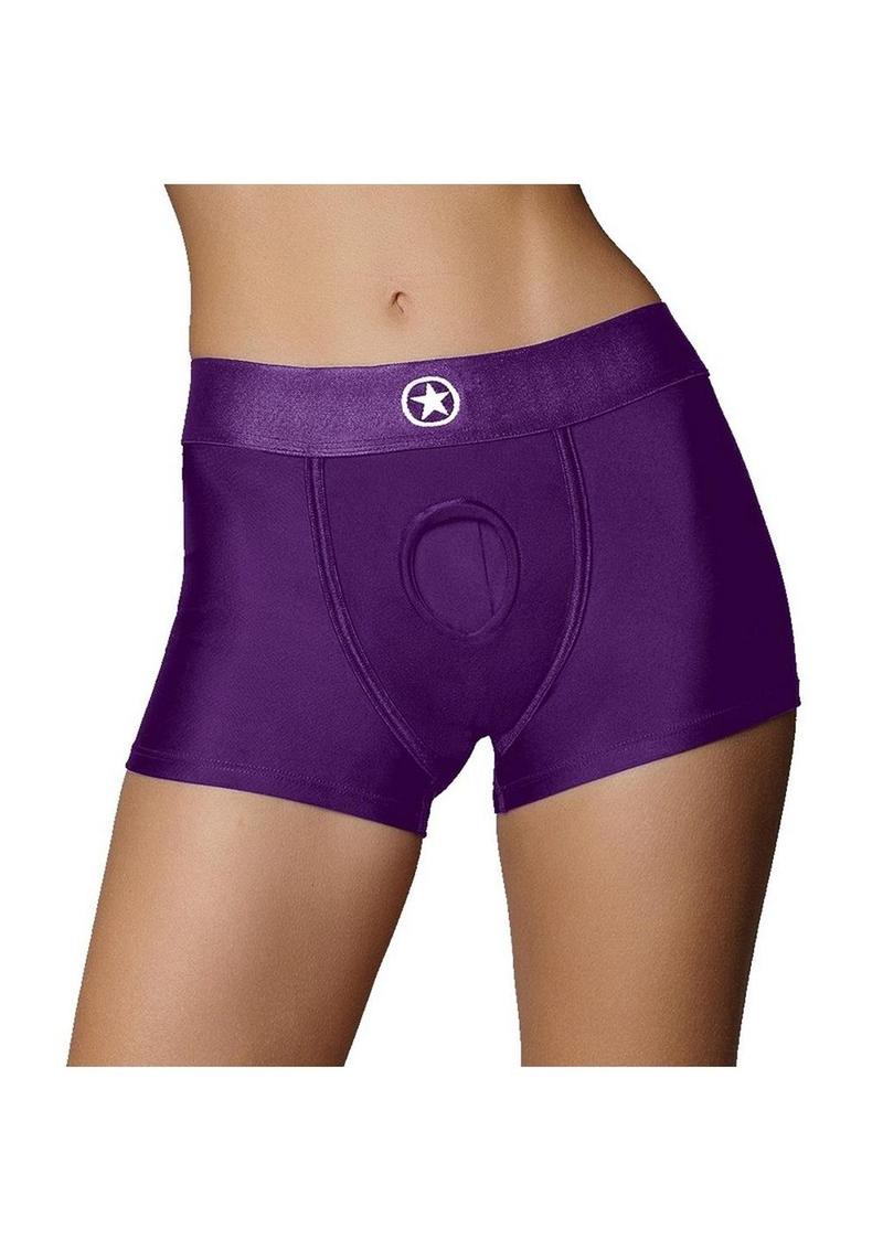 Ouch! Vibrating Strap-On Boxer Rechargeable - Purple - Small/XSmall