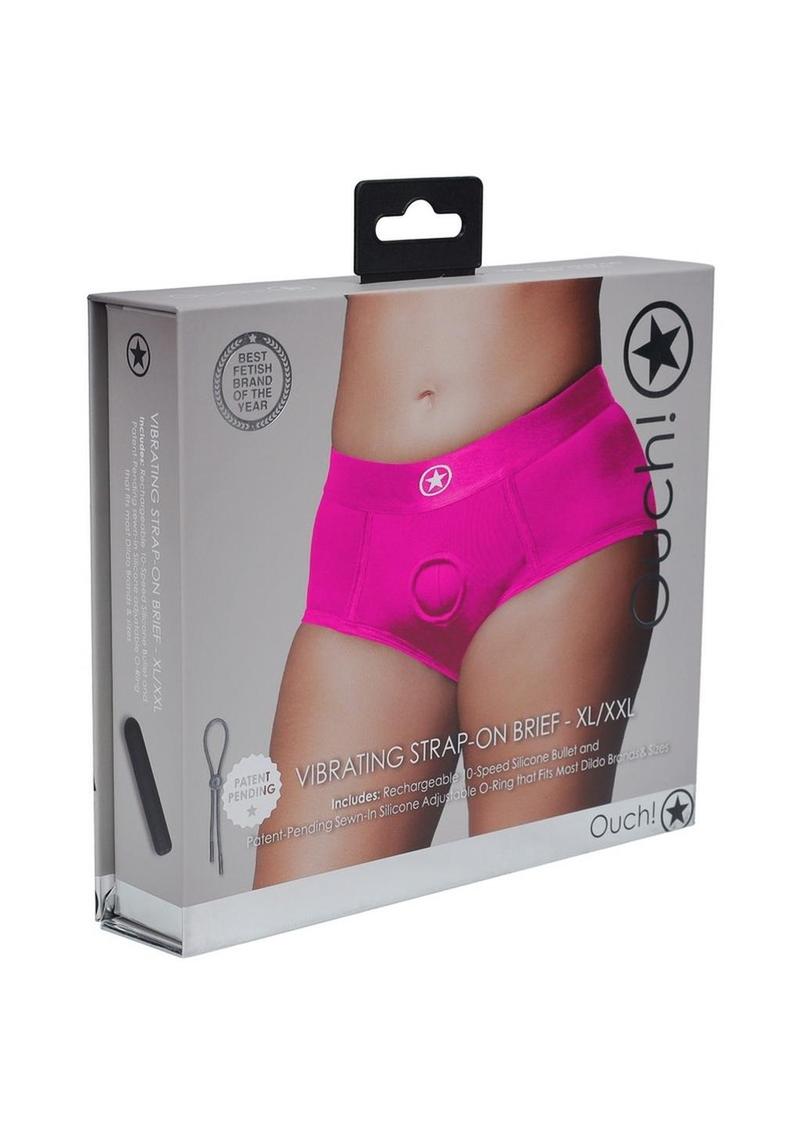 Ouch! Vibrating Strap-On Brief Rechargeable - Pink - XLarge/XXLarge