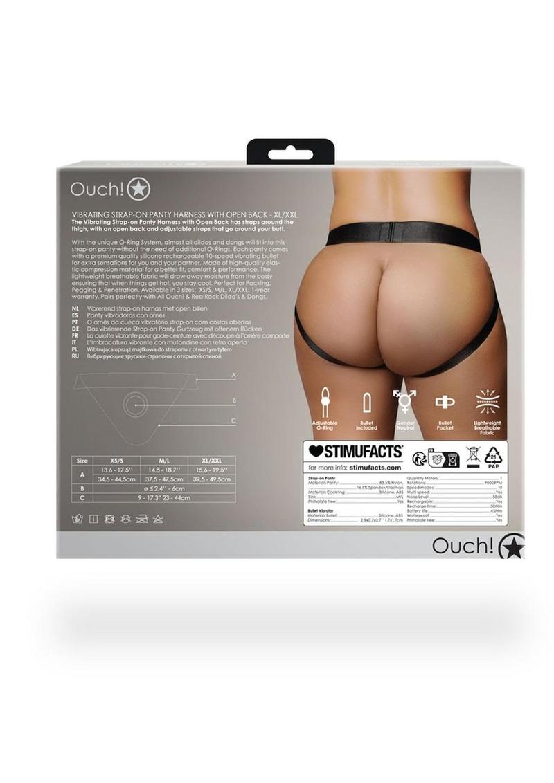 Ouch! Vibrating Strap-On Panty Harness with Open Back Rechargeable