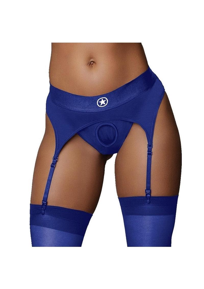 Ouch! Vibrating Strap-On Thong Rechargeable - Blue - Large/Medium