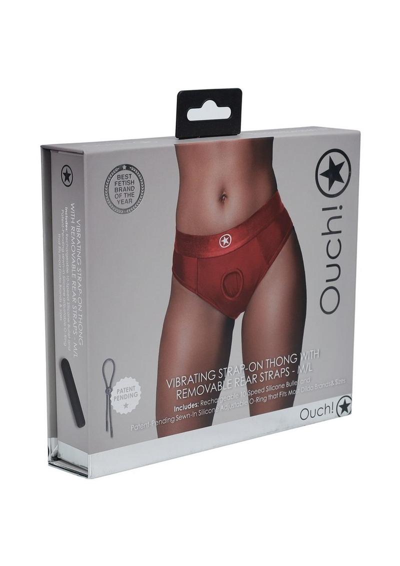 Ouch! Vibrating Strap-On Thong Rechargeable - Red - Large/Medium