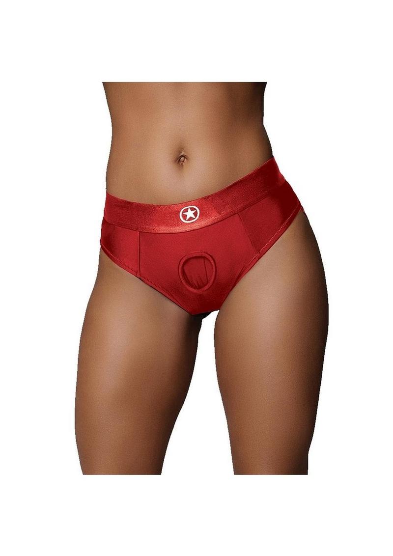 Ouch! Vibrating Strap-On Thong Rechargeable - Red - Large/Medium