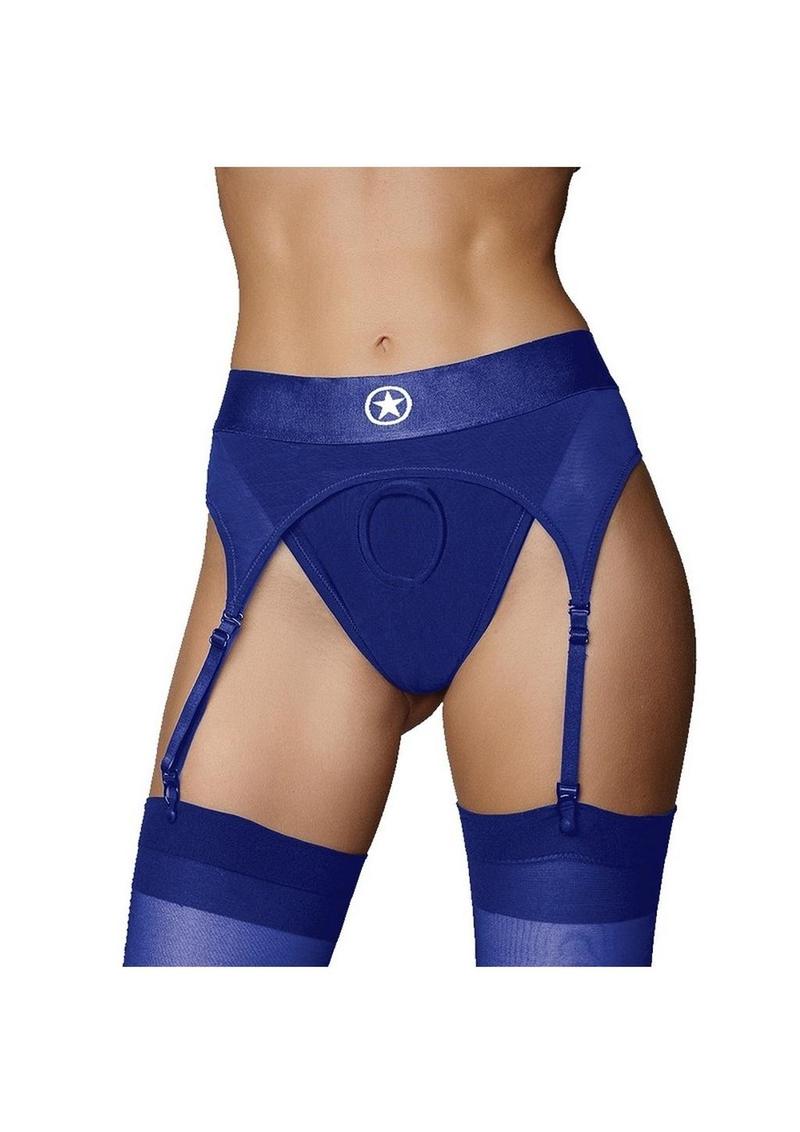 Ouch! Vibrating Strap-On Thong Rechargeable - Blue - Small/XSmall