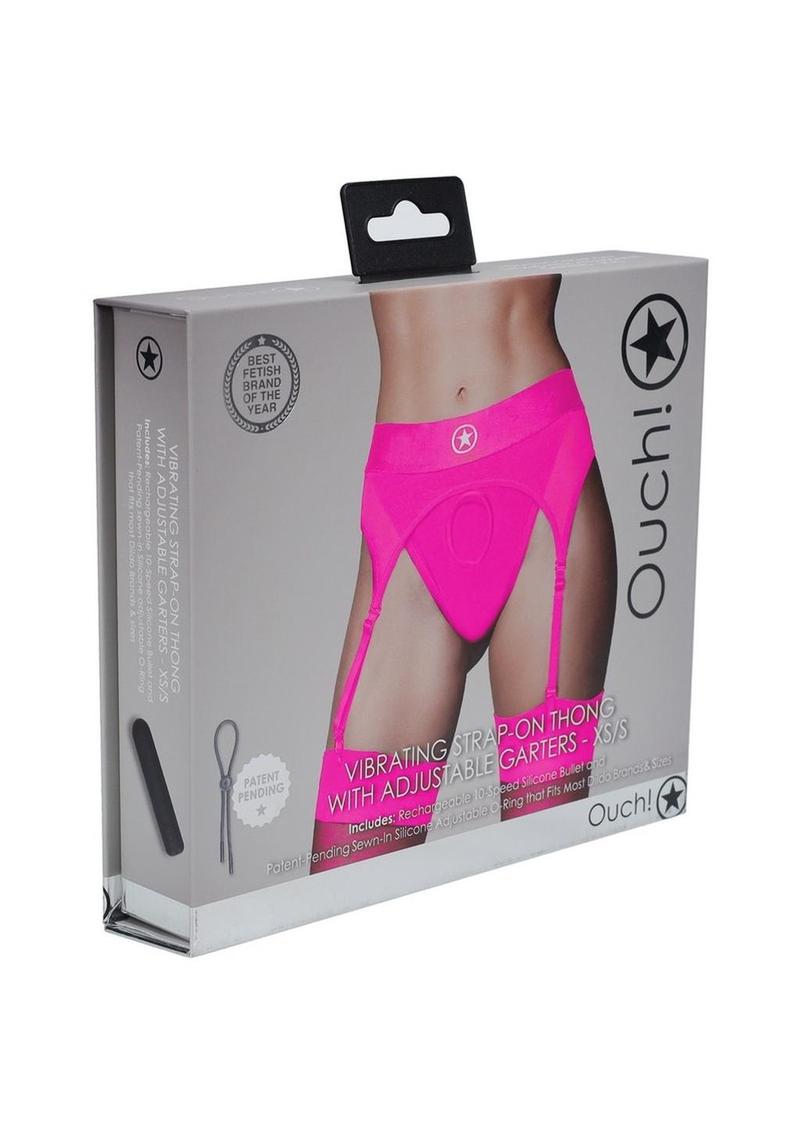 Ouch! Vibrating Strap-On Thong Rechargeable - Pink - Small/XSmall