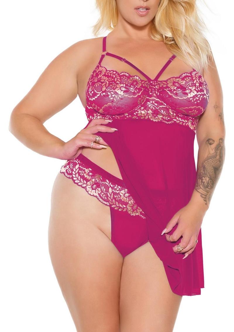 Pink Pussycat Babydoll and Thong - 1xlarge