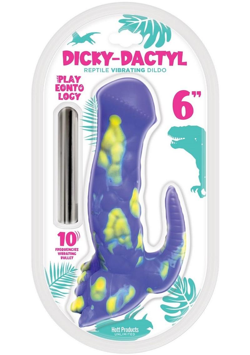 Playeontology Series Dickydactyl Rechargeable Silicone Vibrating Dildo - Purple - 6in