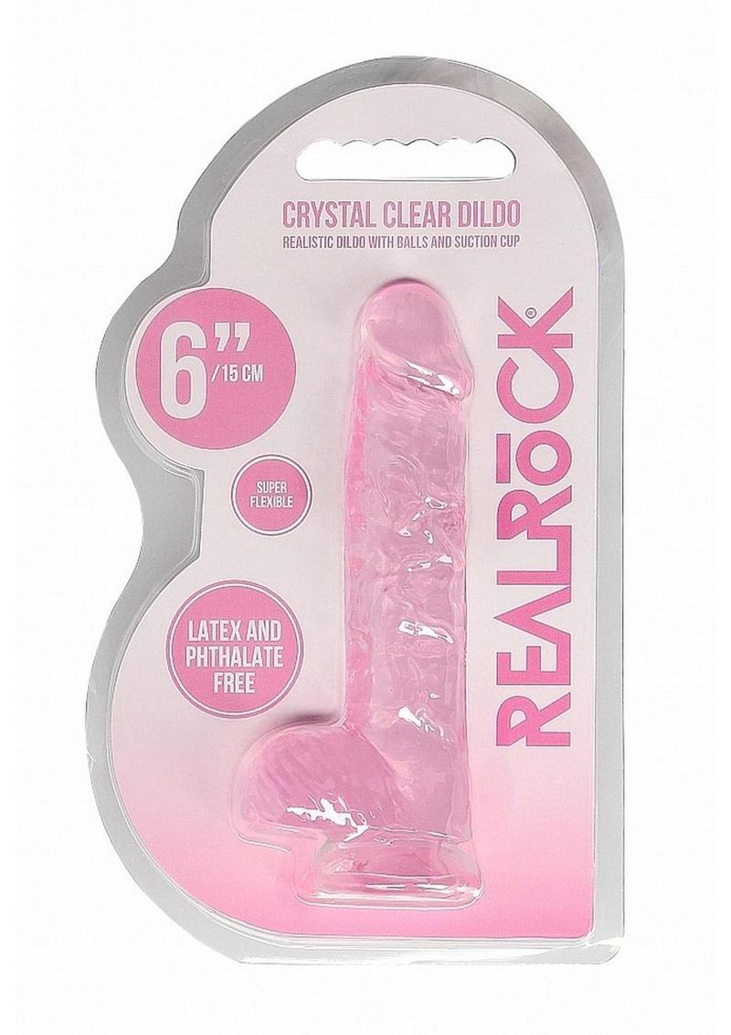 Realrock Crystal Clear Dildo with Balls - Pink - 6in