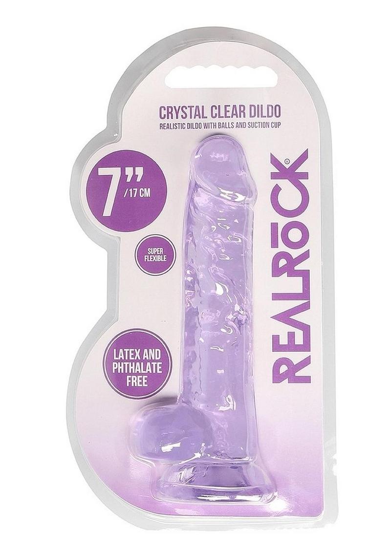 Realrock Crystal Clear Dildo with Balls - Purple - 7in