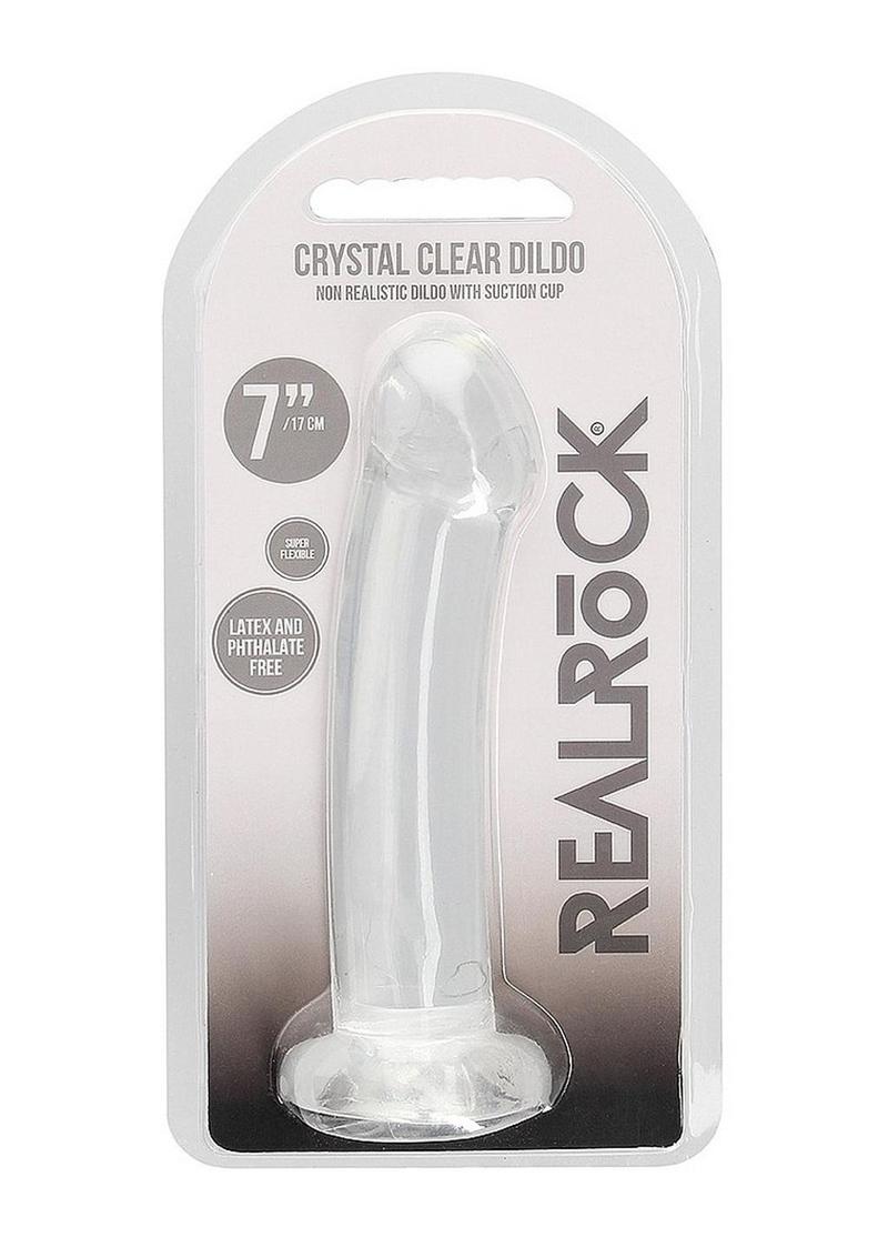 Realrock Crystal Clear Non Realistic Dildo with Suction Cup - Clear - 6.7in