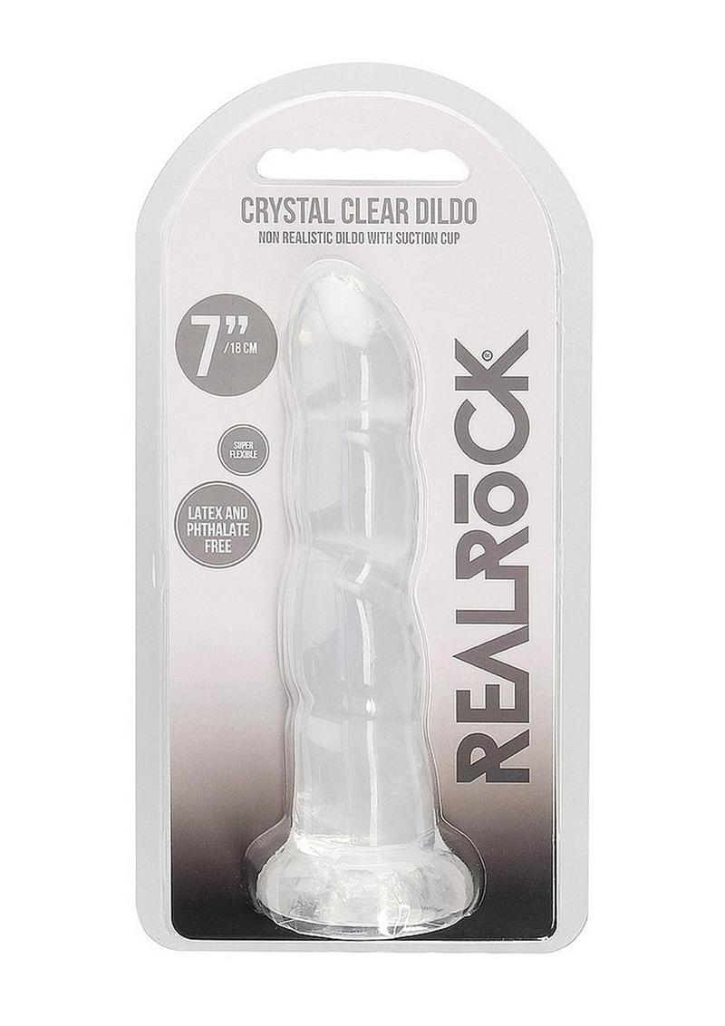 Realrock Crystal Clear Non Realistic Dildo with Suction Cup - Clear - 7in