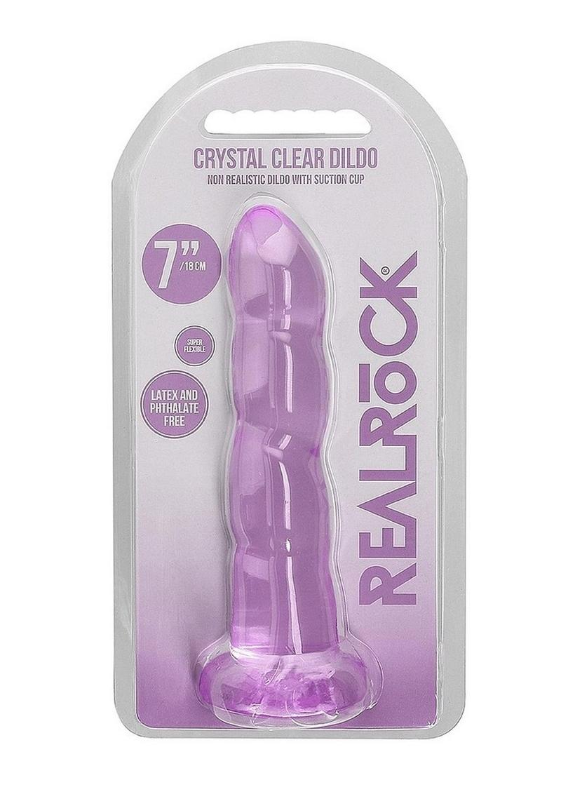 Realrock Crystal Clear Non Realistic Dildo with Suction Cup - Clear/Purple - 7in