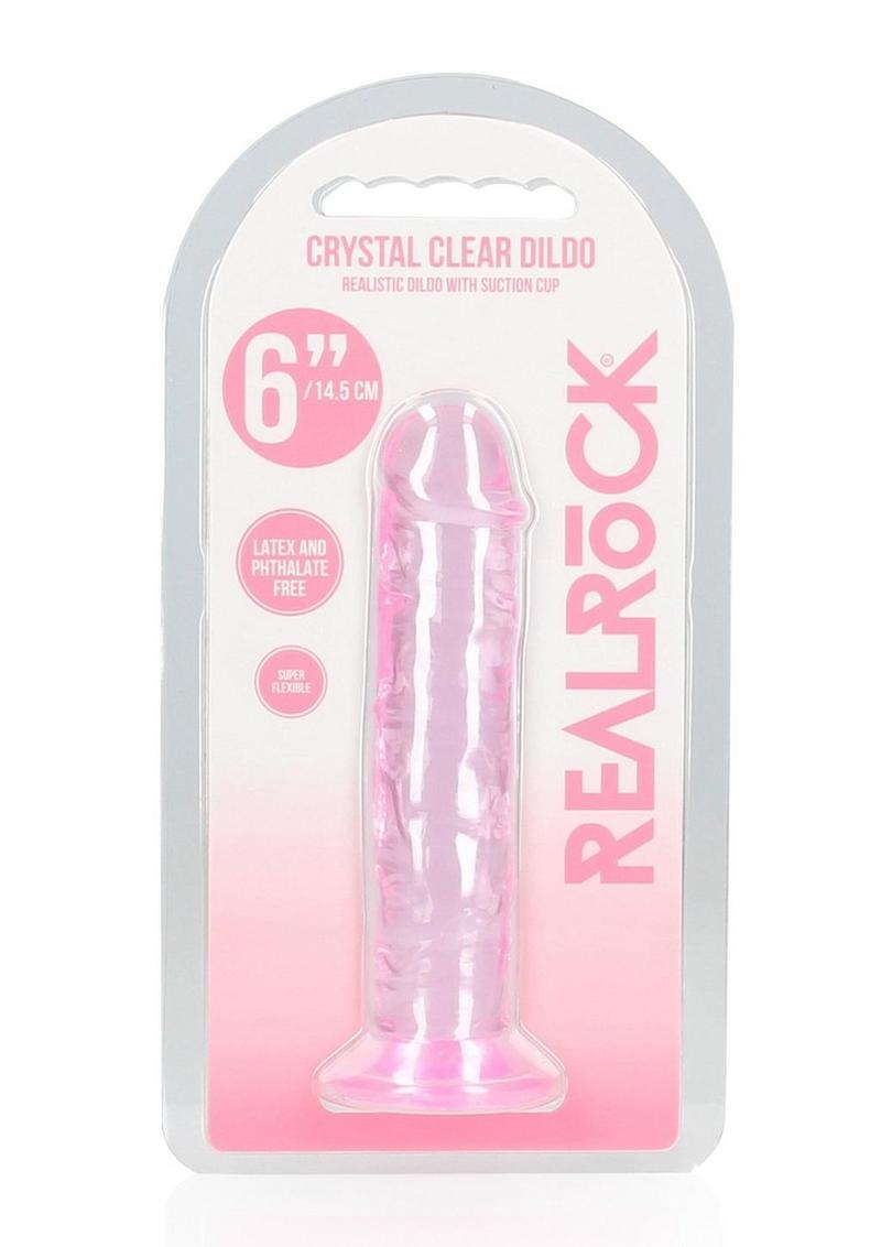 Realrock Crystal Clear Straight No Balls Dildo - Clear/Pink - 6in