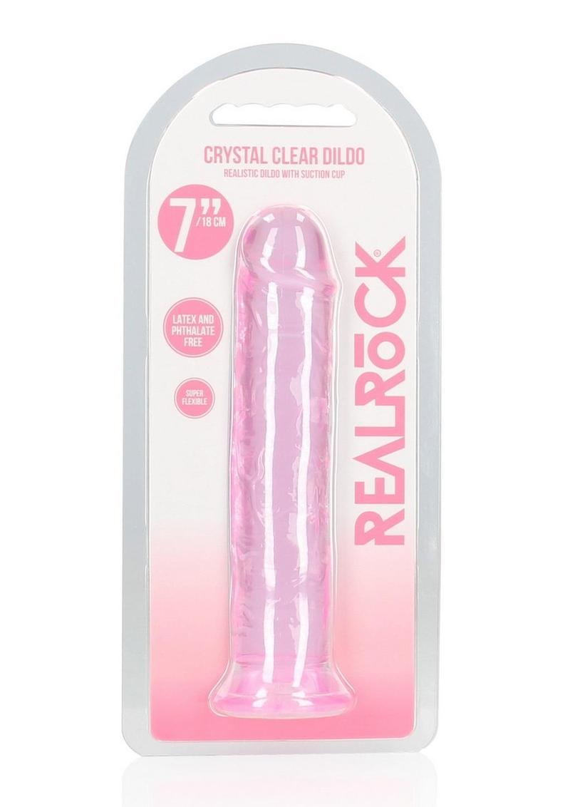 Realrock Crystal Clear Straight No Balls Dildo - Clear/Pink - 7in