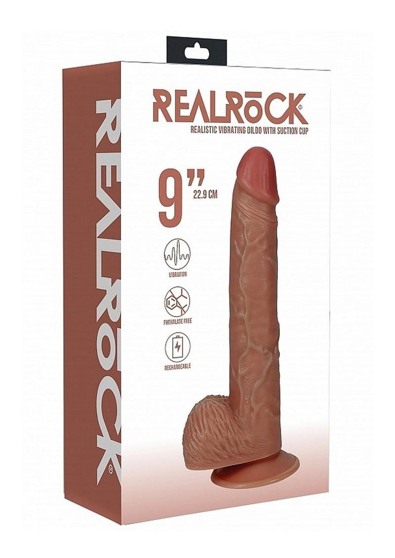 Realrock Vibrating Cock with Balls Regular Straight - Caramel - 9in