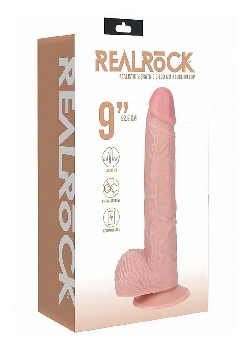 Realrock Vibrating Cock with Balls Regular Straight - Vanilla - 9in