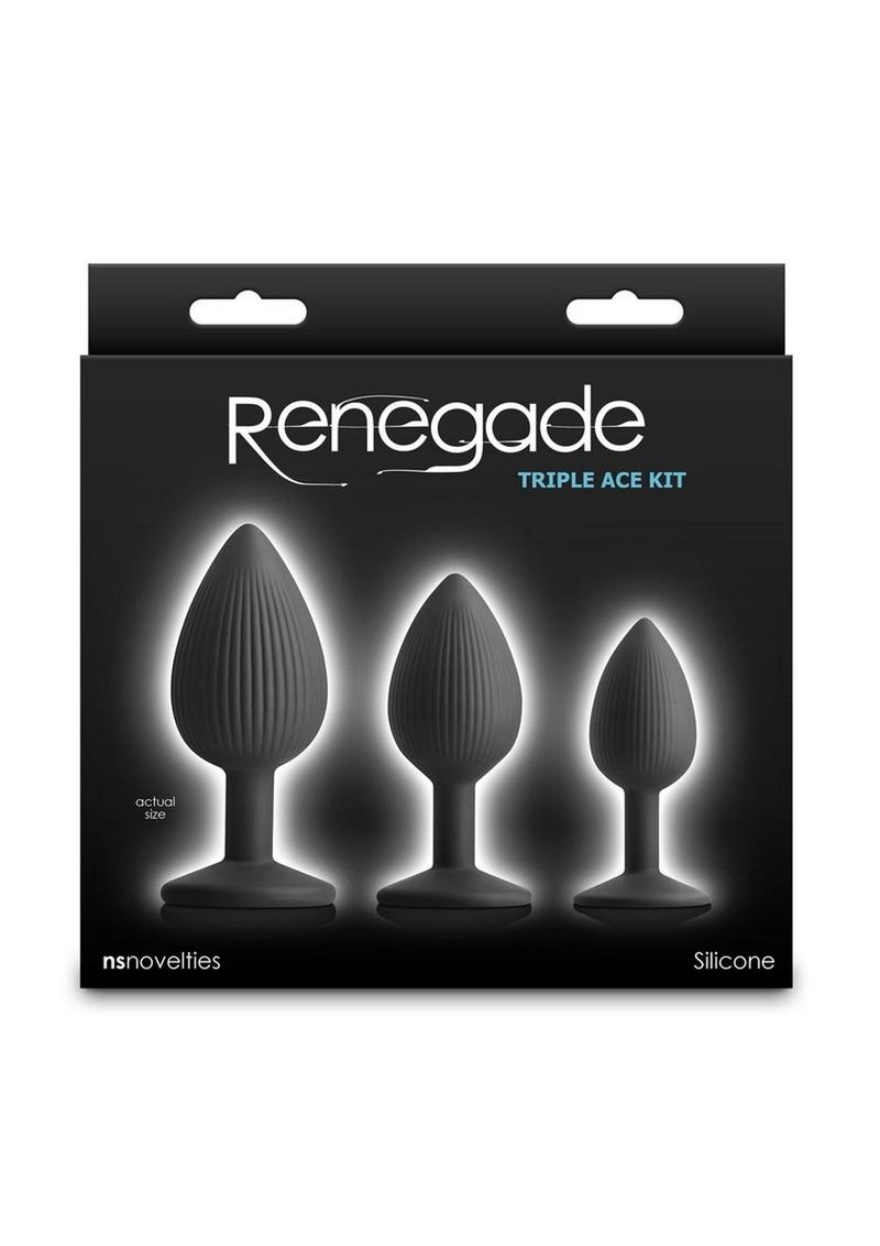 Renegade Triple Ace Silicone Anal Plugs Kit - Black - 3pc/Set