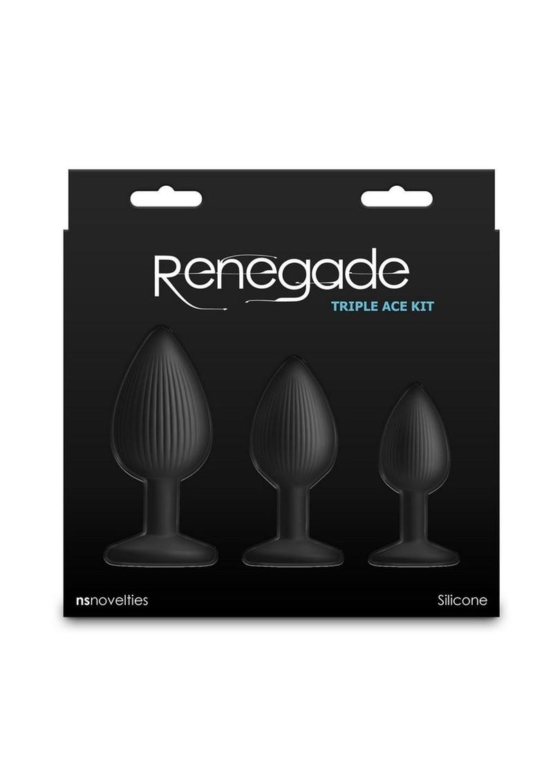 Renegade Triple Ace Silicone Anal Plugs Kit - Black - 3pc/Set