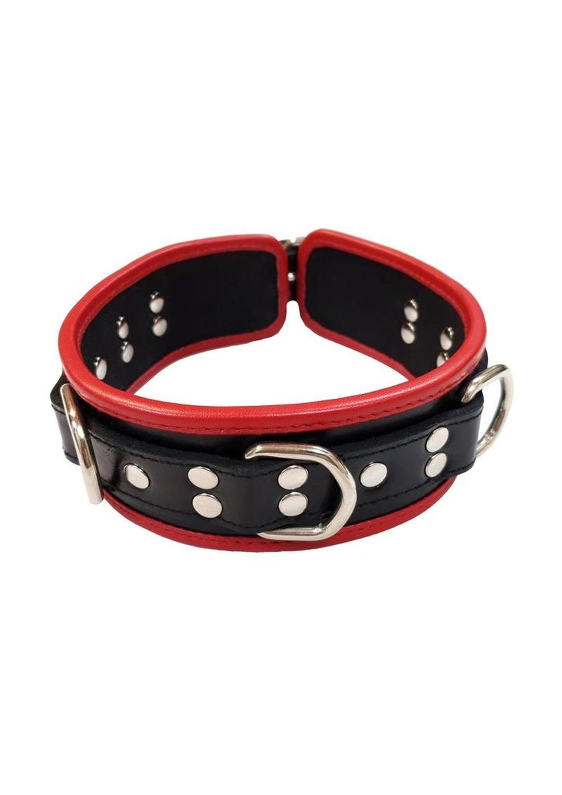 Rouge 5 D Ring Leather Collar - Black/Red