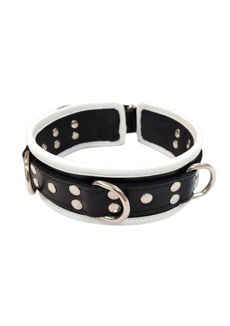 Rouge 5 D Ring Leather Collar - Black/White