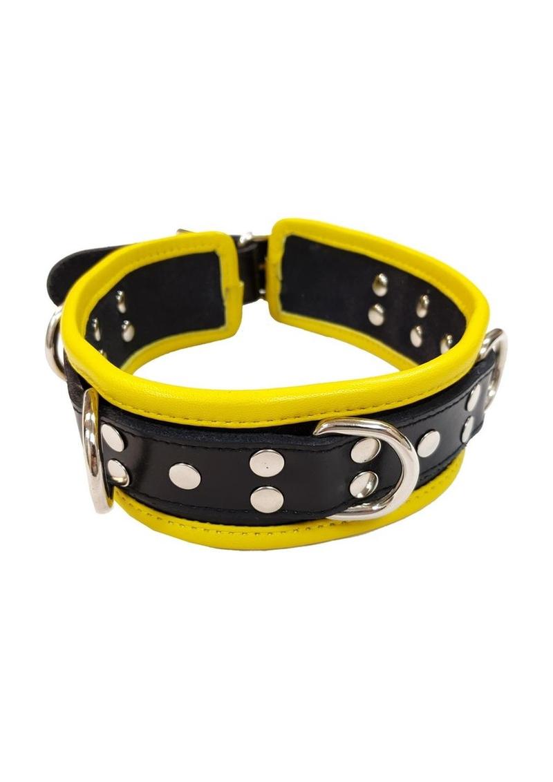 Rouge 5 D Ring Leather Collar - Black/Yellow