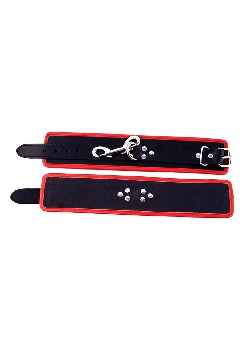 Rouge Leather Ankle Cuffs - Black/Red